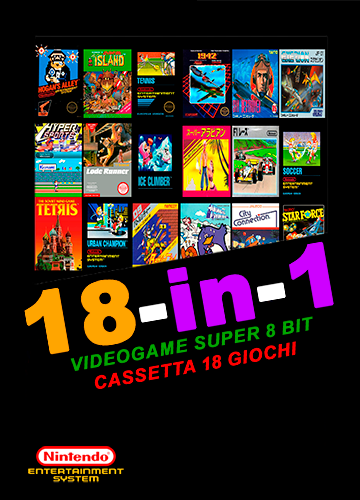 18-in-1: Videogame Super 8 Bit:  Cassetta 18 Giochi